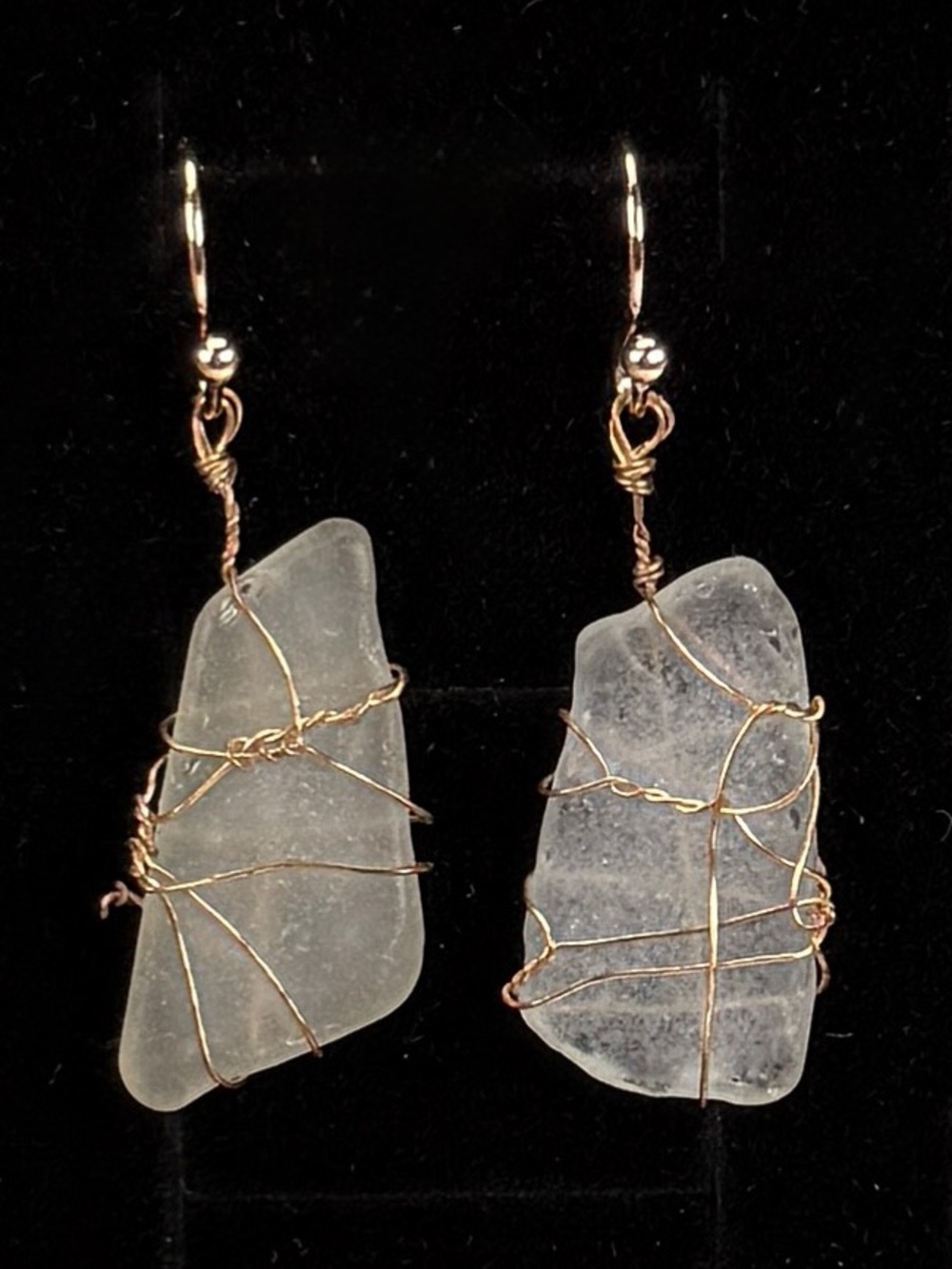Vintage clear raw crystal aged goldtone wire wrapped pierced earrings